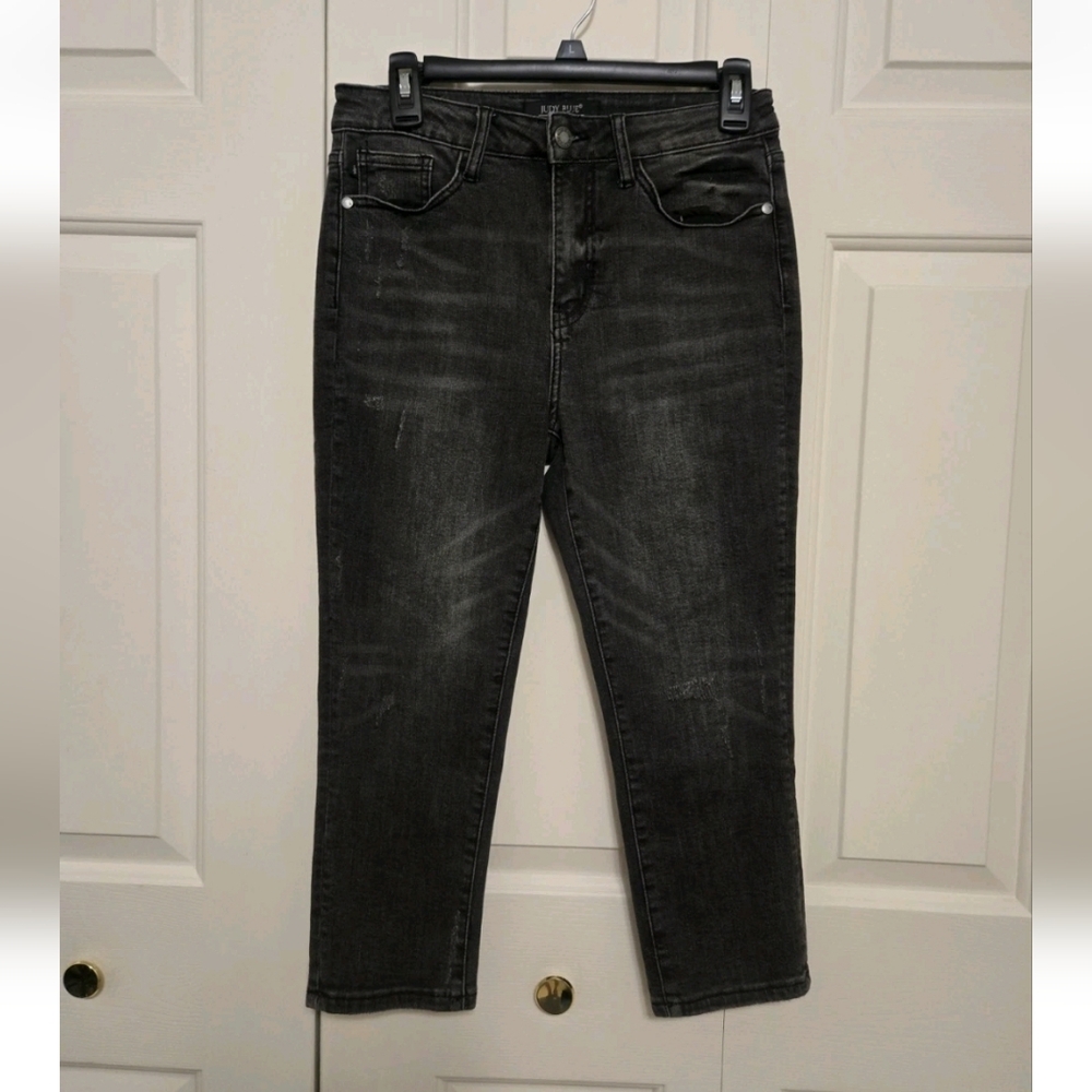 Judy Blue Black Distressed Skinny Fit Capri Stretch Jeans Size 27